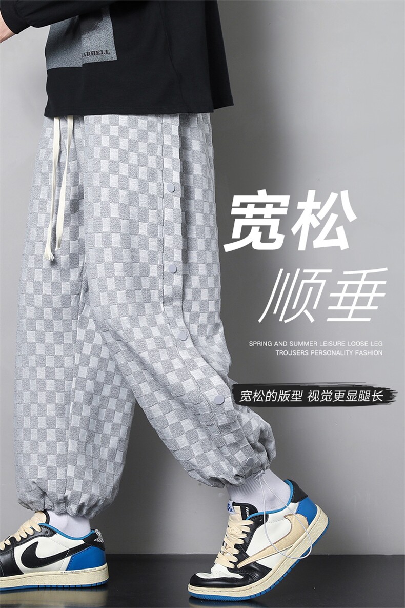 日系格子提花潮流休闲夏季新品男装个性百搭阔腿裤XD8807-P60,男装休闲裤,星座717