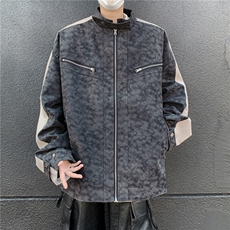 GC9368-P80新款拼皮垫肩立领机车夹克美式复古磨砂质感外套上衣，男装夹克，电商C233
