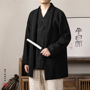 秋冬新款风男装棉麻提花禅意新中式男装风衣F005P90图片