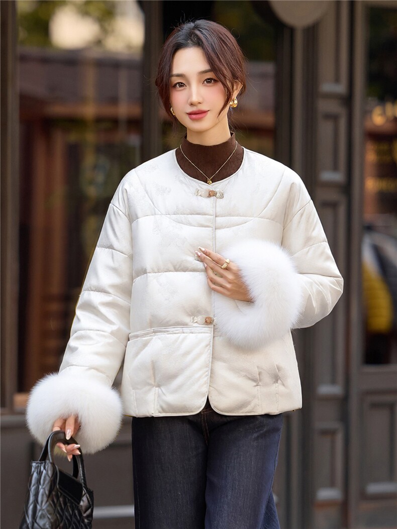 2025冬装新款时尚新中式90绒羽绒服外套,女装羽绒服,曼琳思菲