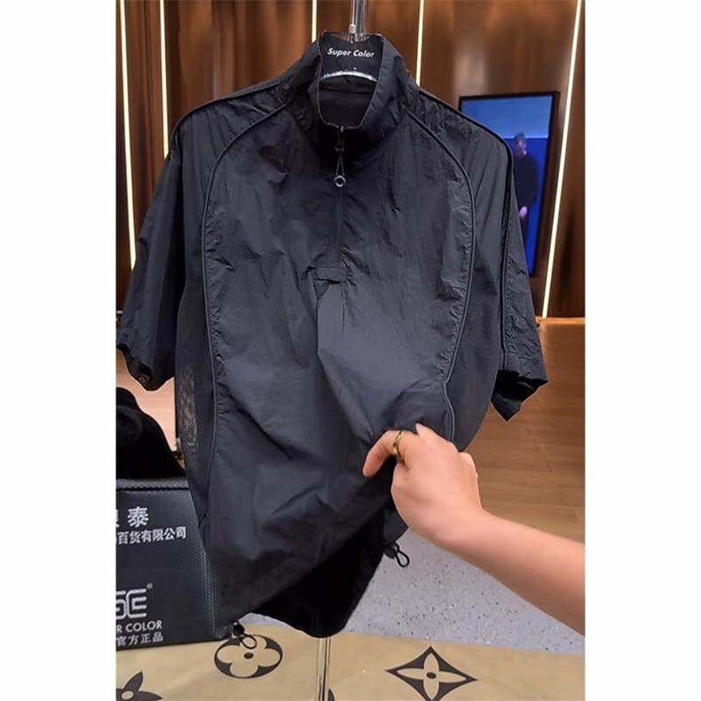 【黑武士防晒短袖】25春夏百搭网孔线条设计短袖t恤GBL0066P53,男装防晒衣,电商A089-1