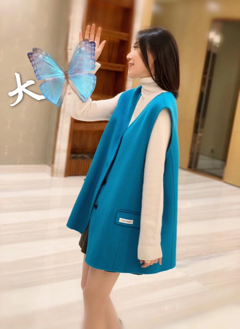 2021秋季新款V领宽松休闲显瘦三粒扣双粒扣双口袋后开叉马甲,女装马甲,L·H·X