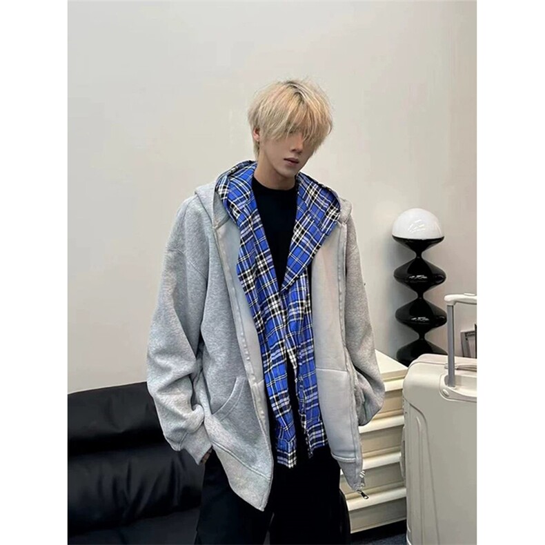 假两件连卫衣外套男秋冬设计感叠穿宽松简约高级感夹克LW290-P56，男装夹克，星座1008