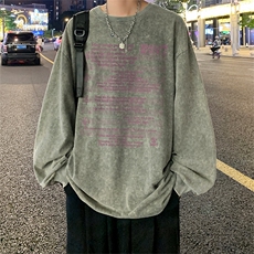 直播品质重磅纯棉美式蜡染水洗做旧潮牌宽松长袖t恤CT383特P38，男装T恤，电商A486