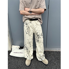 春秋季新款豹纹直筒牛仔裤男款潮牌宽松复古拖地裤，男装牛仔裤，星座410-6（原星座1304-1）