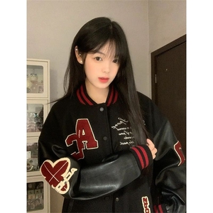 春秋款重磅拼接字母刺绣棒球服男女美式风夹克外套JKK766图片