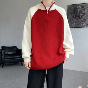 8XL-M半拉链立领毛衣外套男针织衫慵懒拼接插肩袖线衣MY19001P78图片