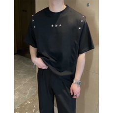 夏季新款痞帅男装设计感铆钉短袖T恤时尚垫肩轻奢风上衣TX005，男装T恤，星座1116A（原606A-3）