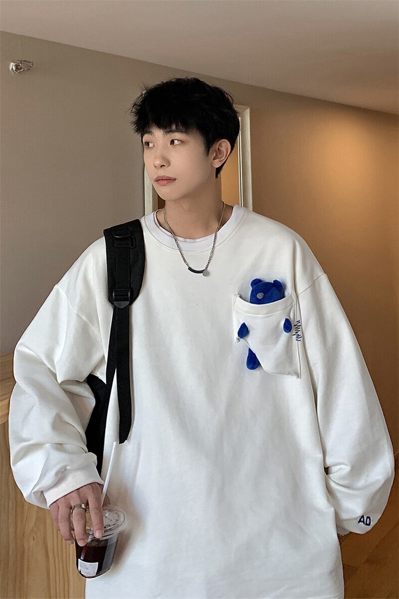 1港风刺绣字母小熊大码M-5XL情侣女潮套头卫衣男WY8745P60控88,男装卫衣,星座226-2