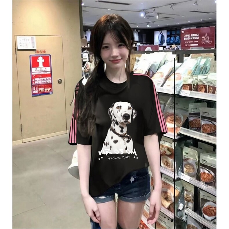 抖音得物品质二开240克宽松纯棉美式潮牌印花三条杠中性风短袖T恤,男装T恤,电商A486-1