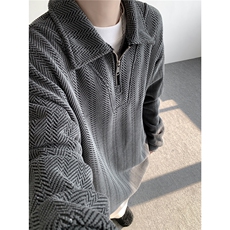 雪尼尔满天星半拉链翻领卫衣大码高级Polo衫外套LW610特P50加绒60，男装Polo衫，电商B215