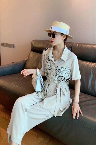 夏季新款欧版米色冰爽气质套裤，女装，水锦红