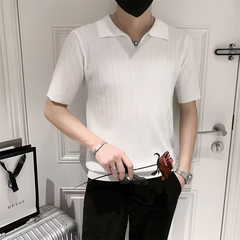 冰丝针织Polo衫短袖t恤男士夏季装薄款翻领半袖体恤上衣S249，男装Polo衫，星座1116A-2（原606A-1）