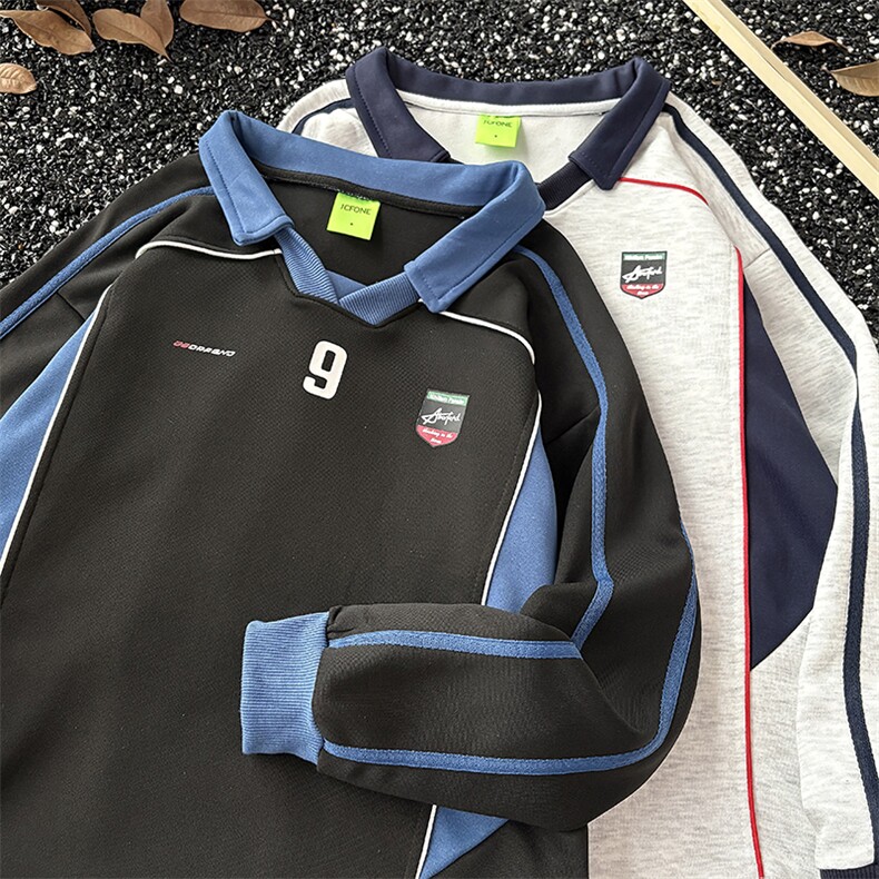 秋款男V领卫衣POLO衫字母印花宽松外套WY0041P45,男装Polo衫,星座1013-1