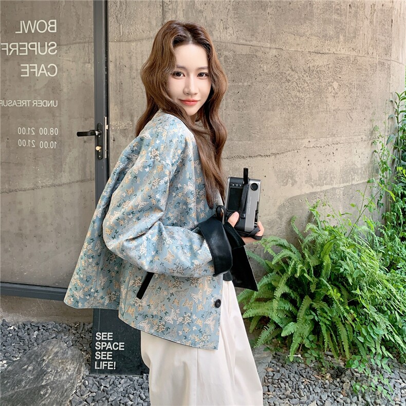 新中式风两面穿碎花皮衣外套女秋季2025新款巨好看休闲减龄夹克,女装皮衣,2C218