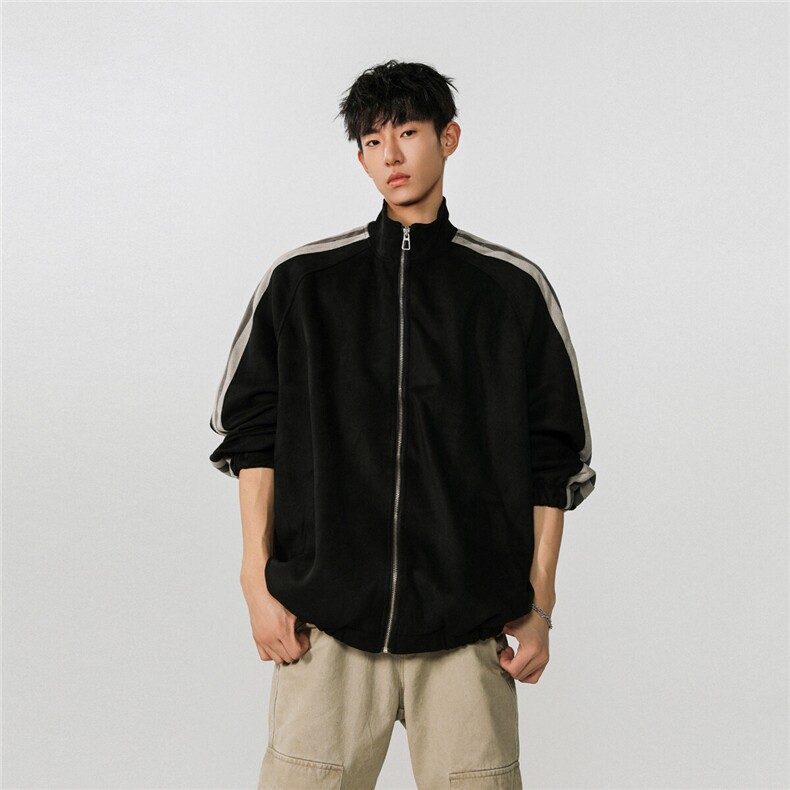 可二开无影墙模特麂皮绒拼接双袖三杠织带夹克男KS77955P78控128，男装夹克，星座226-1