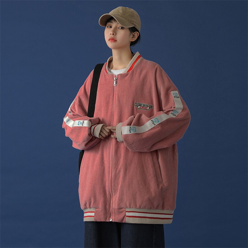 20年秋冬新款休闲织带印花灯芯绒棒球服DSB293-A776-P90控125，男装夹克，电商A306