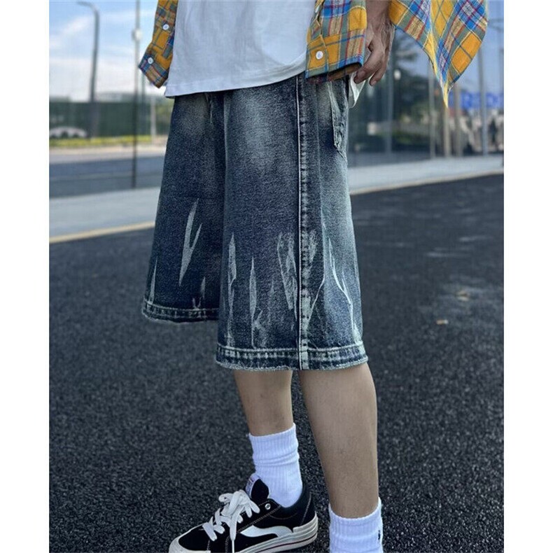 复古水洗做旧牛仔短裤男夏季宽松直筒阔腿裤中裤五分裤N1154,男装牛仔裤,星座1116A（原606A-3）