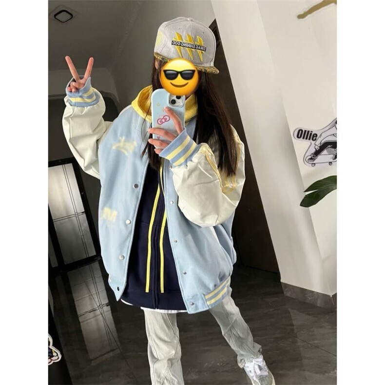 2024新款潮牌撞色三条杆棒球服女春秋宽松百搭夹克外套潮,男装夹克,星座506A