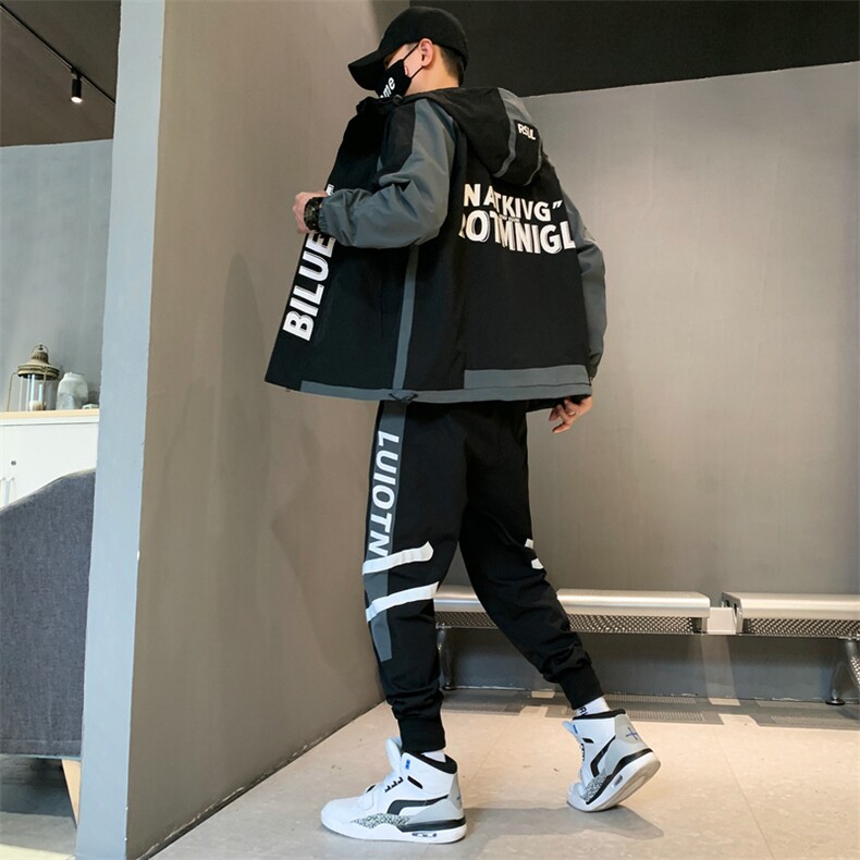 男装2021新款春秋夹克外套搭配一套潮流韩版休闲套装DS873T图片