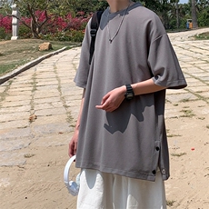 T3053/P25短袖男士潮流宽松开衩体恤打底衫夏季半袖T恤男简约上衣，男装T恤，电商A141