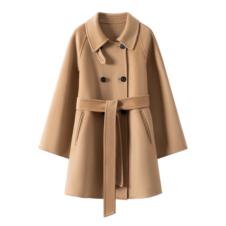 2025年秋季通勤长袖霜拍扣设计时尚百搭大衣，女装毛呢外套，织美生