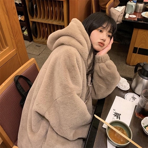 MF241018-P105 加绒加厚连帽宽松羊羔毛外套女 24新款毛绒外套图片
