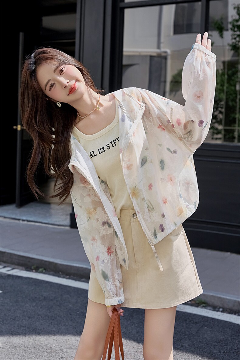 韩版刺绣连帽蕾丝防晒衣女2025春夏新款甜美小个子轻薄洋气短外套,女装短外套,深水步