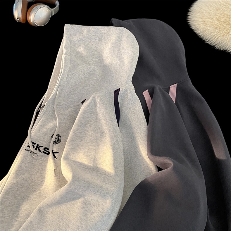 加绒加厚500克重磅撞色开衫连帽宽松卫衣男外套RH8108-P68加绒78,女装短外套,星座610B-1