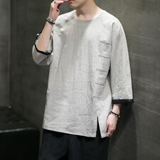 2025夏季风男装棉麻短袖t恤男复古大码QT6008-1/T063-P60，男装T恤，电商A008