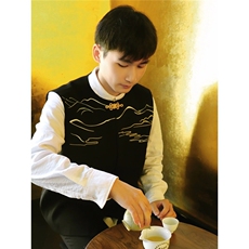 新中式马甲男端庄潮穿搭风刺绣圆领无袖坎肩MJ1044，男装背心/马甲，星座208-5