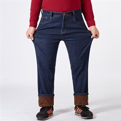 大码男士牛仔裤修身弹力冬季加肥加大宽松休闲裤加绒9891款P85，男装休闲裤，星座802