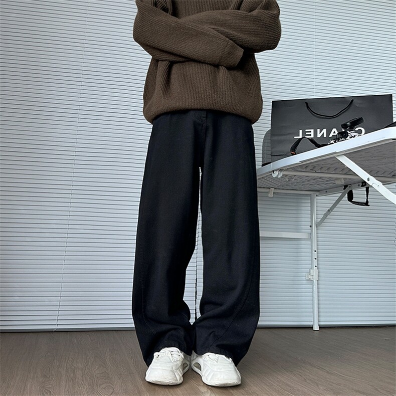 特批秋款白色高品质宽松直筒牛仔裤子男女款帅3028P49，男装牛仔裤，电商B381-2