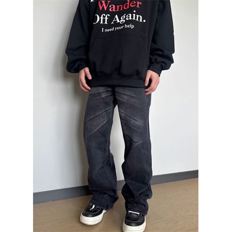 做旧水洗黑色直筒牛仔裤男款潮牌宽松休闲长裤男士裤子N1199,男装牛仔裤,星座1116A（原606A-3）