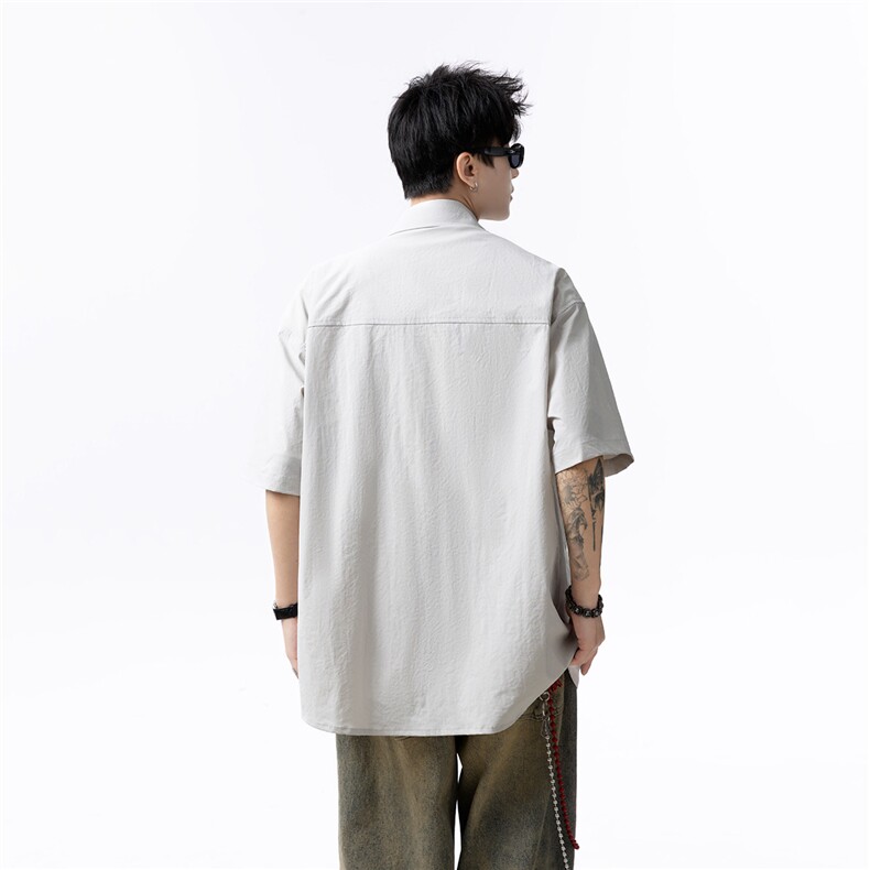2025夏装短袖衬衫百搭透气男士衬衣纯色宽松C02-P38,男装衬衫,电商042