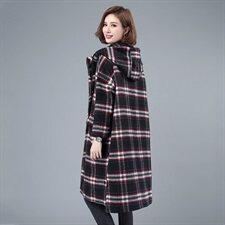 2020冬季新款休闲宽松格子呢大衣优雅保暖舒适毛呢外套，女装毛呢外套，叶笙衣