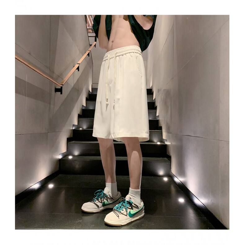 休闲裤西裤港风新款夏款休闲短裤男宽松纯色冰丝垂感五分西裤图片