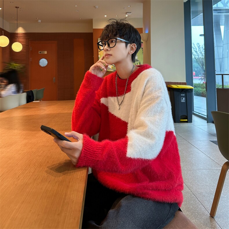美式新款五角星拼接棉衣潮牌宽松休闲简约百搭针织衫,男装针织衫/毛衣,星座410-7