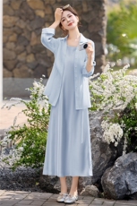 2026年春季新款时尚气质衬衫吊带连衣裙两件套，女装套装/套裙，蓝诺裳