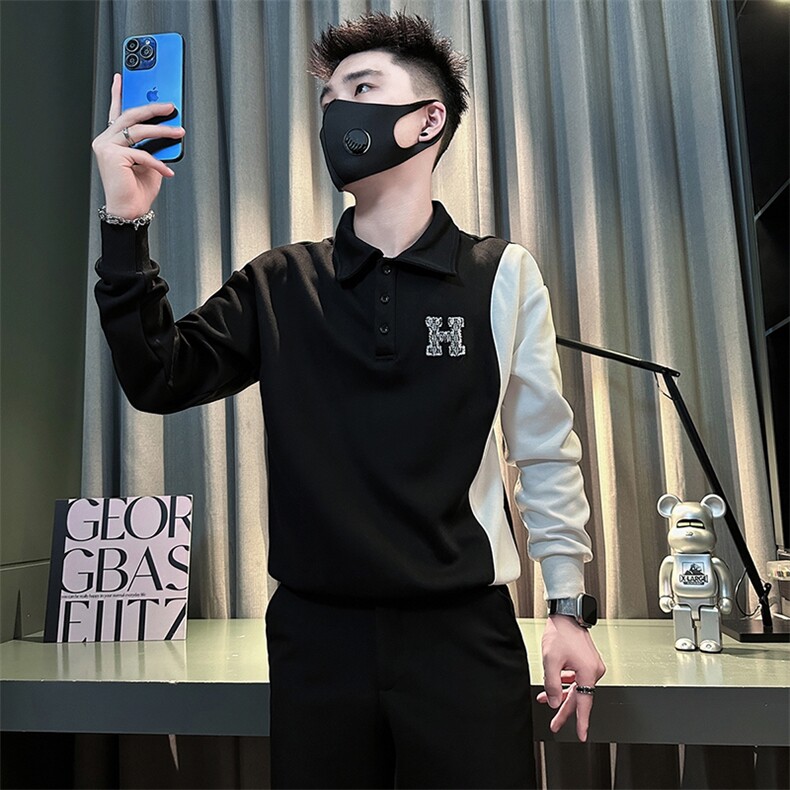 痞帅高级感男士拼接翻领卫衣外套社会小伙店主风301C-WY50P58控78,女装短外套,星座301C（原B323）