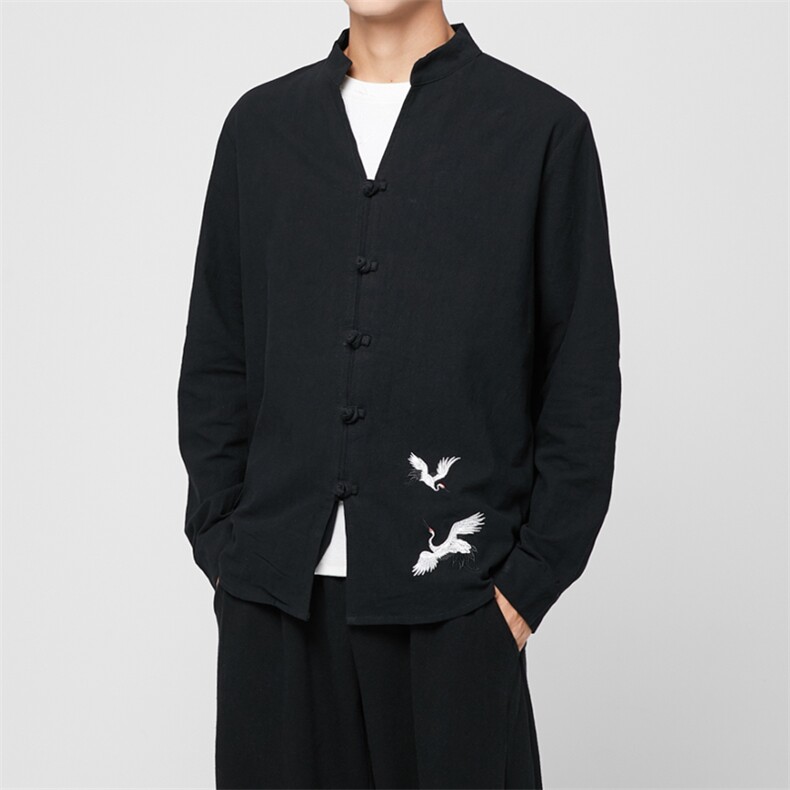 春季风男装长袖棉麻衬衣复古刺绣盘扣汉服QT6005-C610,男装衬衫,星座1112-5（原712-5）