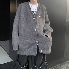 秋冬新款复古宽松V领毛衣外套男女软糯百搭针织开衫上衣92211-p53，男装针织衫/毛衣，星座1008