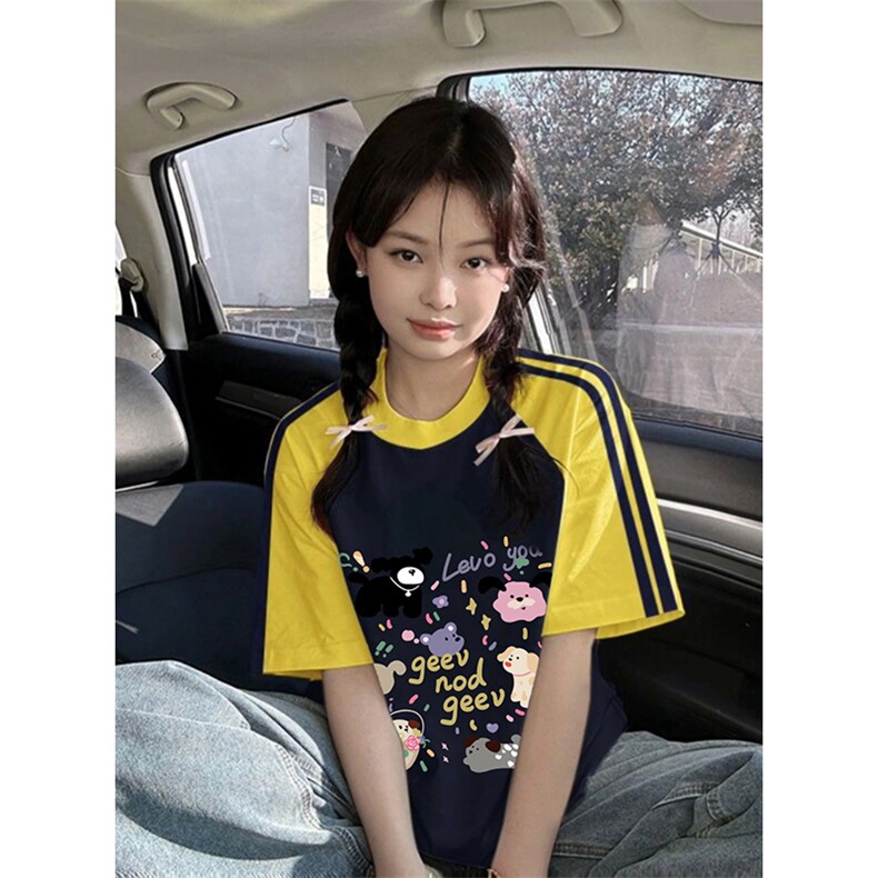 夏季美式高街重磅纯棉三条杠织带插肩撞色男女短袖T恤CZ201-特P25,男装T恤,电商A486