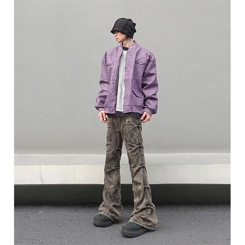 自家图现货！复古色黄泥褶皱牛仔裤微喇叭裤子RN8035-P75/已注册,男装牛仔裤,星座1005-4
