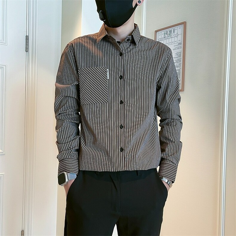 条纹衬衫男长袖潮牌修身痞帅衬衣新款男士休闲春秋上衣CA699,男装衬衫,星座1116A（原606A-3）