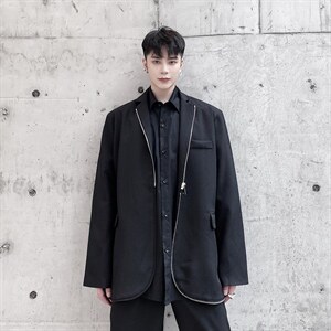 秋冬设计感拉链黑色显瘦长袖西服外套男青春流行A345-168-P125图片