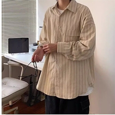 2025春秋日系复古细条纹衬衫男女生学院风宽松休闲衬衣潮，男装衬衫，星座506A