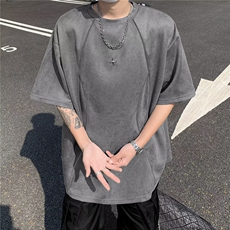 美式高街解构反光条宽松短袖t恤男生夏季潮牌复古麂皮绒T5575/P35，男装T恤，星座506