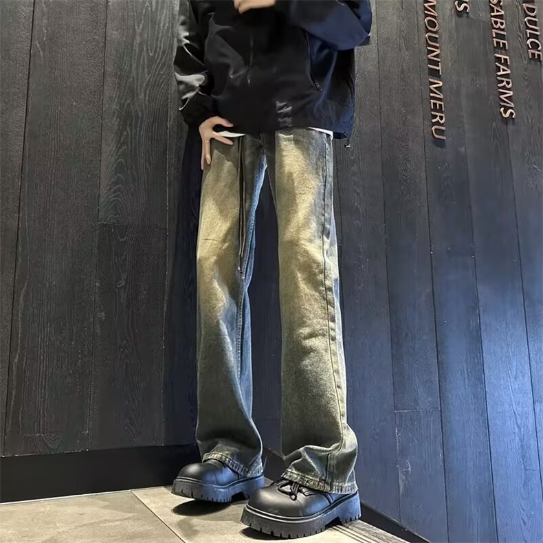 高品质春款男牛仔裤渐变色长腰带直筒宽松休闲长裤K7029-P48,男装牛仔裤,星座1109-3