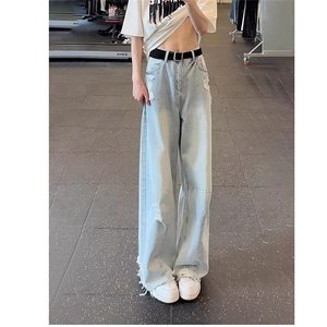 【有货】DBK3062-批55浅蓝色毛边破洞牛仔裤男女款夏季新款时尚图片